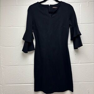 J. McLaughlin Black Letty Dress XS V-neck Tiered Bell Sleeve Stretch Fabric